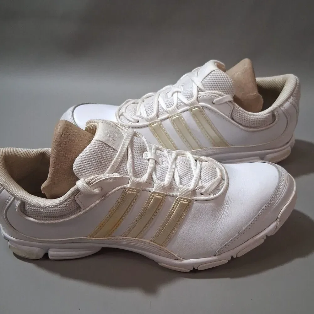 Adidas Womens Running Shoes White Gold Sneakers Size 9.5 Athletic Low Top 2016